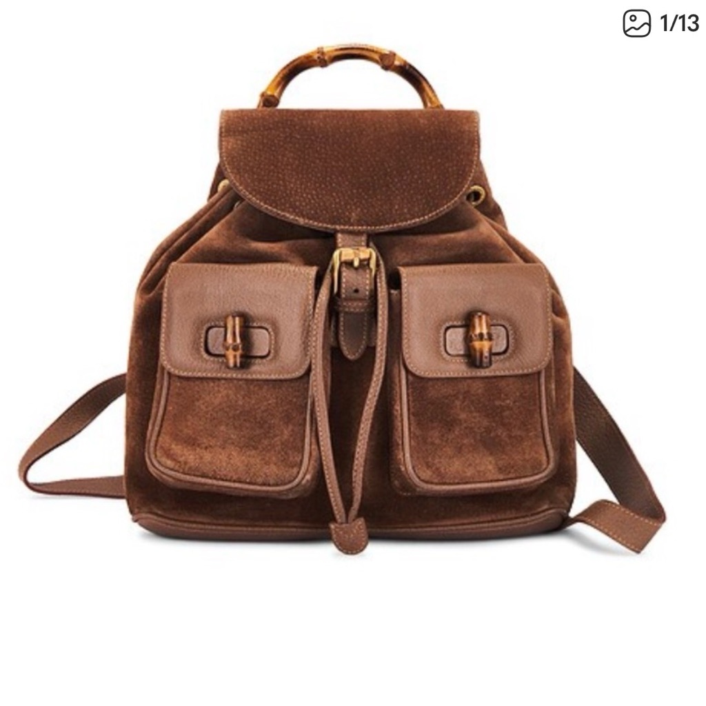 Gucci Vintage Brown Suede Leather Backpack